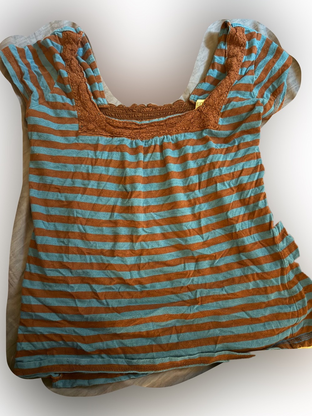 Next Era Couture Brown and Teal Striped Short-Sleeve  babydoll Tee